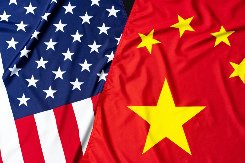 American and Chinese flags, diplomatic crisis concept