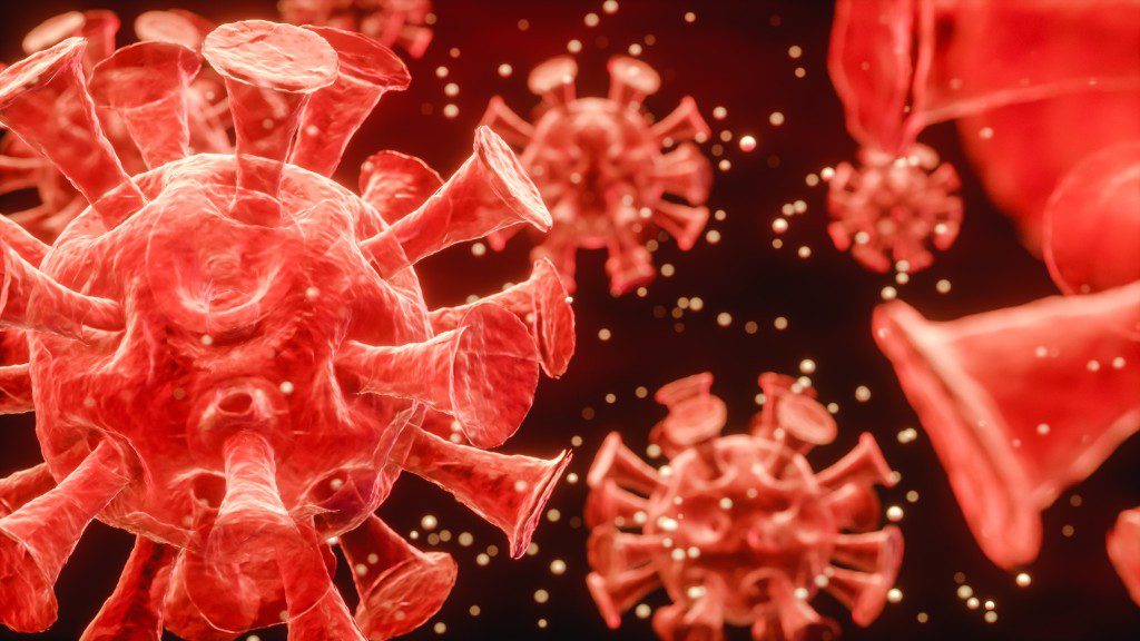 Coronavirus infection with copy space, microscope view. 3d Render