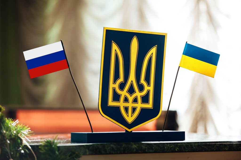 meeting Ukraine and Russia. Diplomatic negotiation between Russia and Ukraine. Russia and Ukraine