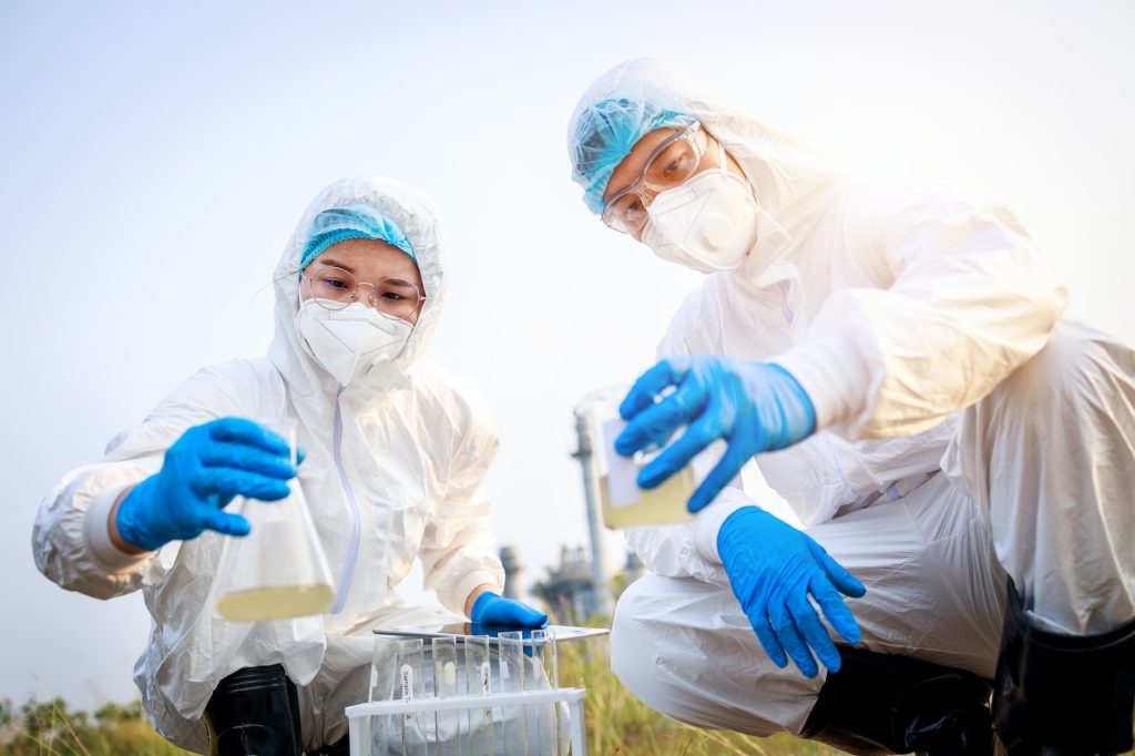 Team of Environmental scientists took a sample of water for analysis