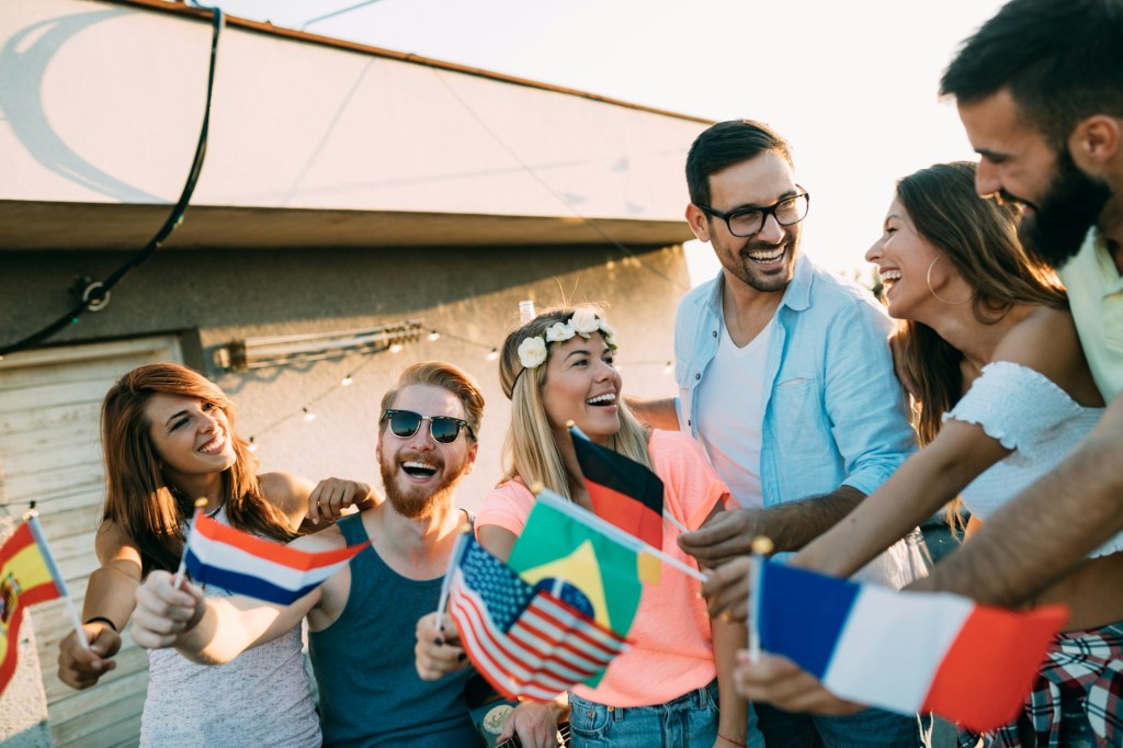 Friends of different culutres having fun, promoting peace without racial prejudices